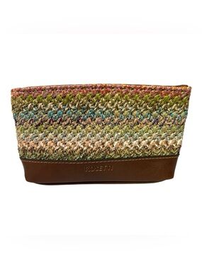 Rosetti Multicolor Woven Clutch with Brown Leather Base